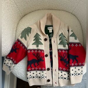 Hatley Red and Cream Kids Sweater with Moose and Tree Design